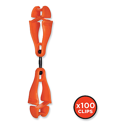 ergodyne Squids 3420 Dual Clip Swivel Glove Clip Holder, 1 x 0.6 x 5.5, Acetal Copolymer, Orange, 100/Pack (EGO19518BULK)