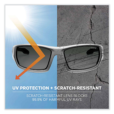ergodyne Skullerz Odin Safety Glasses, White Nylon Impact Frame, Polarized Smoke Polycarbonate Lens (EGO50231)