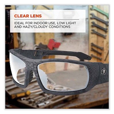 ergodyne Skullerz Odin Safety Glasses, Kryptek Typhon Nylon Impact Frame, Anti-Fog Clear Polycarbonate Lens (EGO50503)