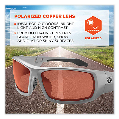 ergodyne Skullerz Odin Safety Glasses, Matte Gray Nylon Impact Frame, Polarized Polycarbonate Lens (EGO50121)