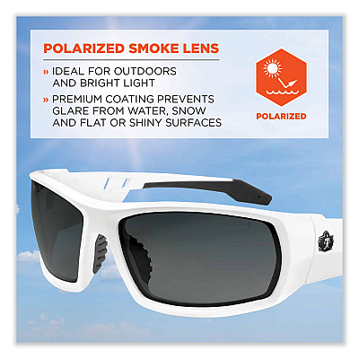 ergodyne Skullerz Odin Safety Glasses, White Nylon Impact Frame, Polarized Smoke Polycarbonate Lens (EGO50231)