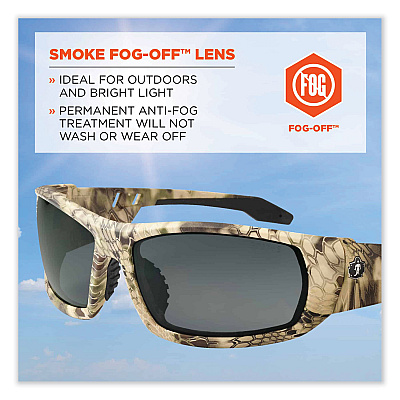 ergodyne Skullerz Odin Safety Glasses, Kryptek Highlander Nylon Impact Frame, Anti-Fog Smoke Polycarbonate Lens (EGO50333)