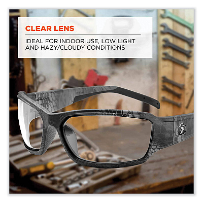 ergodyne Skullerz Thor Safety Glasses, Kryptek Tyhpon Nylon Impact Frame, Clear Polycarbonate Lens (EGO51300)