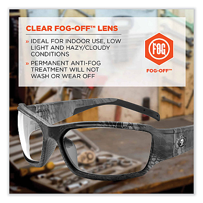 ergodyne Skullerz Thor Safety Glasses, Kryptek Tyhpon Nylon Impact Frame, AntiFog Clear Polycarbonate Lens (EGO51303)