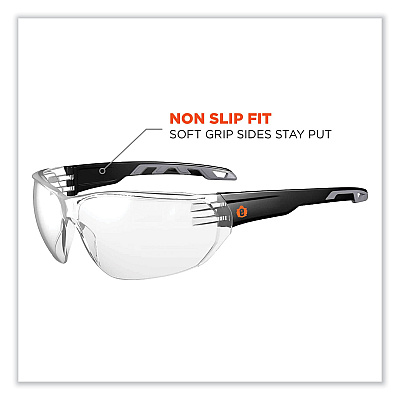 ergodyne Skullerz Vali Frameless Safety Glasses, Matte Black Nylon Impact Frame, Clear Polycarbonate Lens (EGO59200)