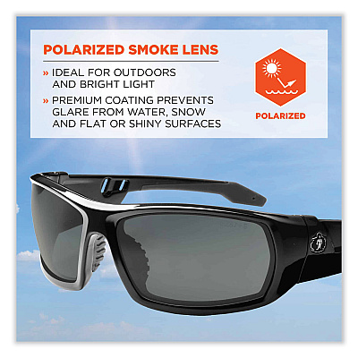 ergodyne Skullerz Odin Safety Glasses, Black Nylon Impact Frame, Polarized Smoke Polycarbonate Lens (EGO50031)
