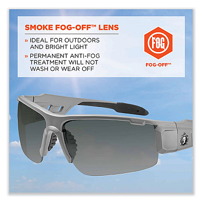 ergodyne Skullerz Dagr Safety Glasses, Matte Gray Nylon Impact Frame, Anti-Fog Smoke Polycarbonate Lens (EGO52133)