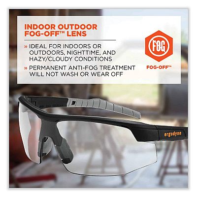 ergodyne Skullerz Skoll Safety Glasses, Black Nylon Impact Frame, Anti-Fog, Indoor/Outdoor Polycarbonate Lens (EGO59083)