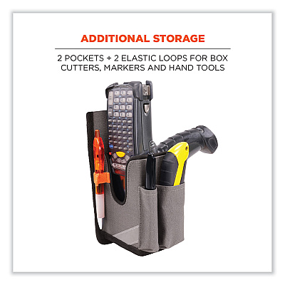 ergodyne Squids 5540 Handheld Barcode Scanner Holster with Belt Loop, Large, 2.75 x 3.5 x 8, Polyester, Gray (EGO19181)