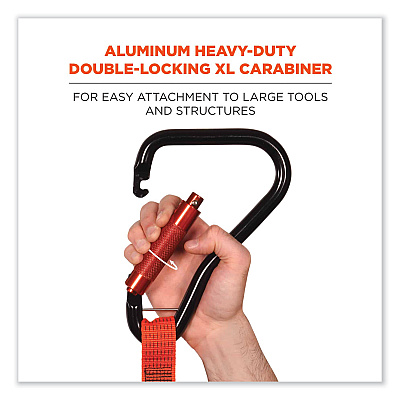 ergodyne Squids 3148 Tool Lanyard with XL Carabiner + Threaded Loop, 80 lb Max Working Capacity, 76" Long, Orange/Black (EGO19148)