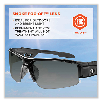 ergodyne Skullerz Dagr Safety Glasses, Black Nylon Impact Frame, Anti-Fog Smoke Polycarbonate Lens (EGO52033)