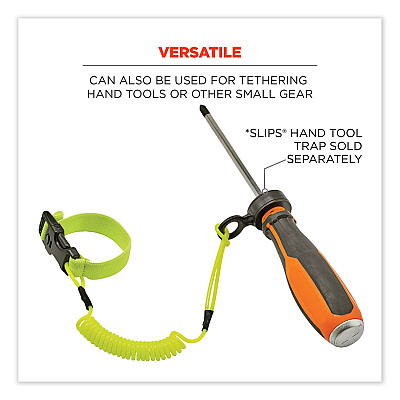 ergodyne Squids 3157 Coiled Lanyard with Buckle, 2 lb Max Working Capacity, 12" to 48" Long, Lime (EGO19157)