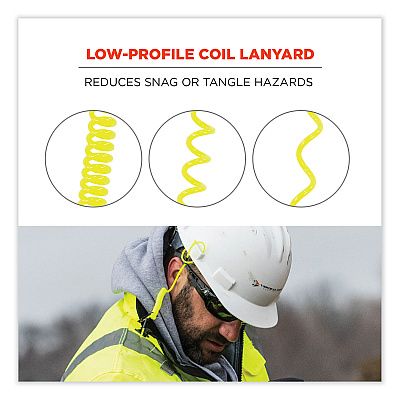 ergodyne Squids 3157 Coiled Lanyard with Buckle, 2 lb Max Working Capacity, 12" to 48" Long, Lime (EGO19157)