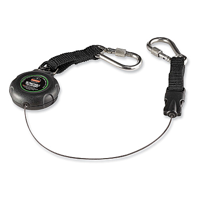 ergodyne Squids 3000 Retractable Tool Lanyard with Carabiner Anchor, 1 lb Working Capacity, 48" Long, Black (EGO19300)
