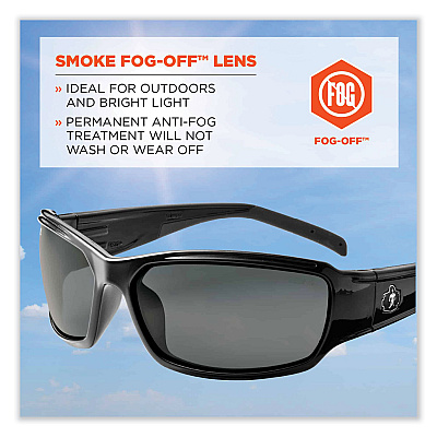 ergodyne Skullerz Thor Safety Glasses, Black Nylon Impact Frame, Anti-Fog Smoke Polycarbonate Lens (EGO51033)