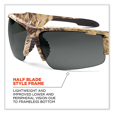 ergodyne Skullerz Dagr Safety Glasses, Kryptek Highlander Nylon Impact Frame, Smoke Polycarbonate Lens (EGO52330)