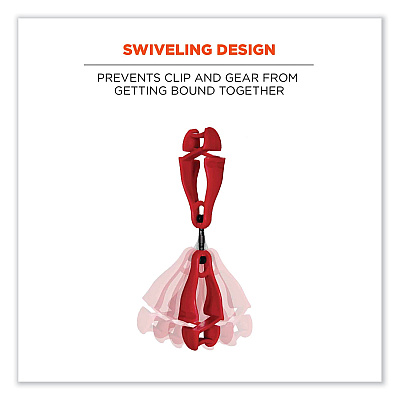ergodyne Squids 3420 Dual Clip Swivel Glove Clip Holder, 1 x 0.6 x 5.5, Acetal Copolymer, Red (EGO19413)