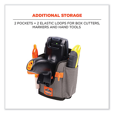ergodyne Squids 5543 Handheld Barcode Scanner Mount Holder with Fastener Straps, 2 Compartments, 3.5 x 2.5 x 7.3, Gray (EGO19185)