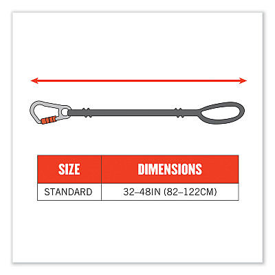 ergodyne Squids 3105 Tool Lanyard with Aluminum Carabiner + Cinch-Loop, 15 lb Max Working Capacity, 32" to 48", Black, 100/Pack (EGO19011)