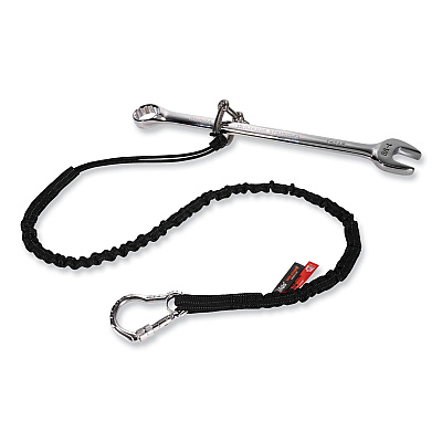 ergodyne Squids 3100 Lanyard with Aluminum Carabiner + Cinch-Loop, 10 lb Max Working Capacity, 42" to 54" Long, Black (EGO19012)