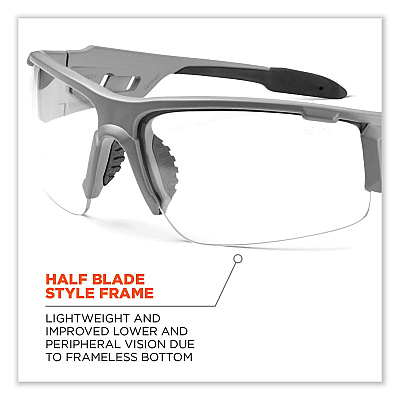 ergodyne Skullerz Dagr Safety Glasses, Matte Gray Nylon Impact Frame, Anti-Fog Clear Polycarbonate Lens (EGO52103)
