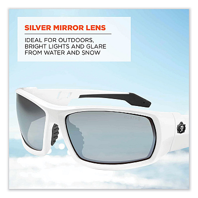 ergodyne Skullerz Odin Safety Glasses, White Nylon Impact Frame, Silver Mirror Polycarbonate Lens (EGO50242)