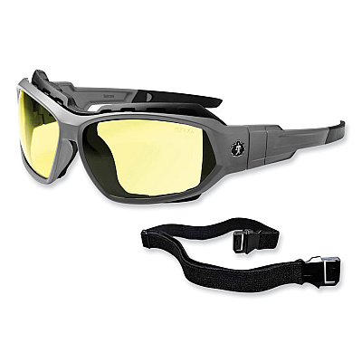 ergodyne Skullerz Loki Safety Glasses/Goggles, Matte Gray Nylon Impact Frame, Yellow Polycarbonate Lens (EGO56150)