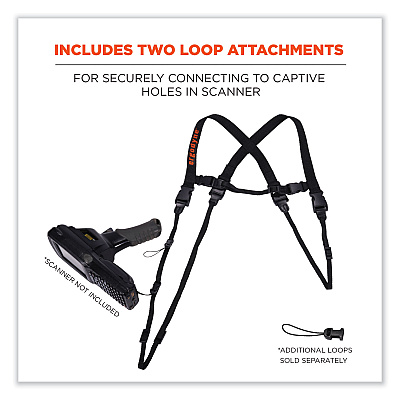ergodyne Squids 3132 Barcode Scanner Lanyard Harness, Small: 13" Arm Strap, 32" Long Lanyard Strap, Black (EGO19163)