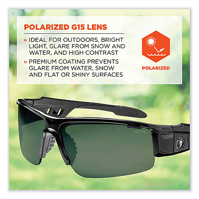 ergodyne Skullerz Dagr Safety Glasses, Black Nylon Impact Frame, Polarized G15 Polycarbonate Lens (EGO52071)