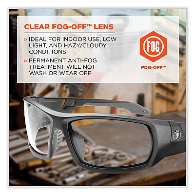 ergodyne Skullerz Odin Safety Glasses, Matte Black Nylon Impact Frame, Anti-Fog Clear Polycarbonate Lens (EGO50403)