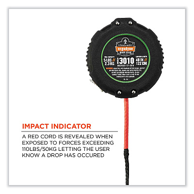 ergodyne Squids 3010 Retractable Lanyard with Locking Carabiner + Belt Clip, 5 lb Max Working Capacity, 48" Long, Black (EGO19310)