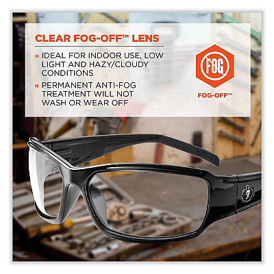 ergodyne Skullerz Thor Safety Glasses, Black Nylon Impact Frame, Anti-Fog Clear Polycarbonate Lens (EGO51003)