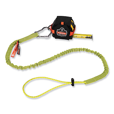 ergodyne Squids 3100 Lanyard with Aluminum Carabiner + Cinch-Loop, 10 lb Max Working Capacity, 42" to 54" Long, Lime (EGO19013)