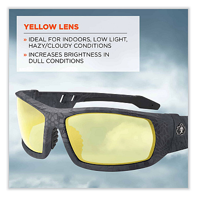 ergodyne Skullerz Odin Safety Glasses, Kryptek Typhon Nylon Impact Frame, Yellow Polycarbonate Lens (EGO50550)