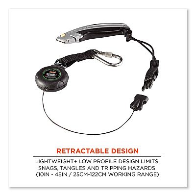 ergodyne Squids 3001 Retractable Tool Lanyard with Choking-Loop Tool Tether + Carabiner Anchor, 2 lb Max Working Capacity, 48" Long (EGO19301)