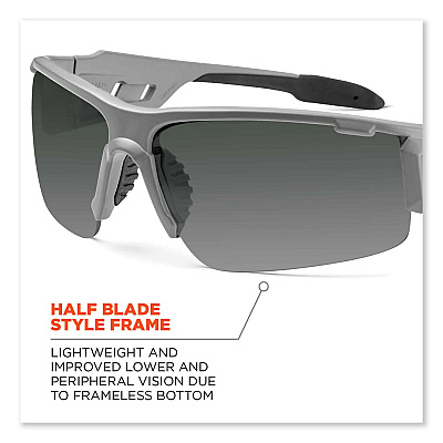 ergodyne Skullerz Dagr Safety Glasses, Matte Gray Nylon Impact Frame, Anti-Fog Smoke Polycarbonate Lens (EGO52133)