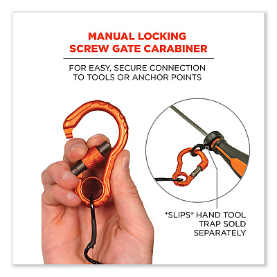 ergodyne Squids 3156 Coiled Tool Lanyard with Carabiner, 2 lb Max Work Capacity, 12" to 48", Black/Orange (EGO19161)