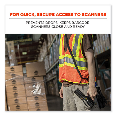 ergodyne Squids 3134 Barcode Scanner Lanyard Sling, 28" to 66" Long, Black (EGO19166)