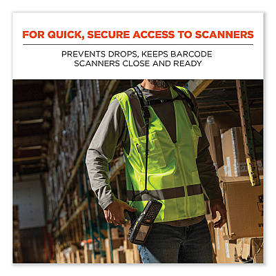ergodyne Squids 3132 Barcode Scanner Lanyard Harness, Large: 20" Arm Strap, 43" Lanyard Strap, Hi-Vis Lime (EGO19134)