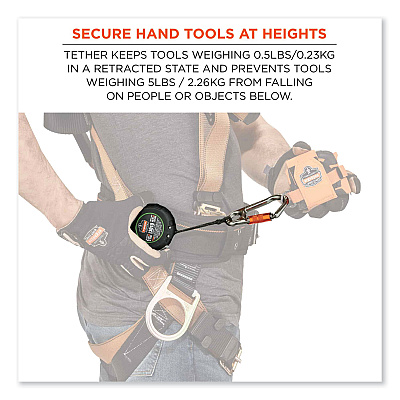 ergodyne Squids 3010 Retractable Lanyard with Locking Carabiner + Belt Clip, 5 lb Max Working Capacity, 48" Long, Black (EGO19310)