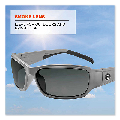 ergodyne Skullerz Thor Safety Glasses, Matte Gray Nylon Impact Frame, Smoke Polycarbonate Lens (EGO51130)