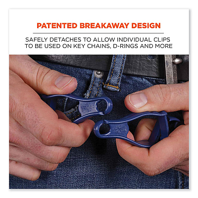 ergodyne Squids 3400MD Metal Detectable Dual Clip Glove Clip Holder, 1 x 1 x 6.5, Acetal Copolymer, Deep Blue (EGO19132)