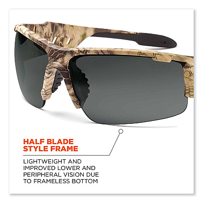 ergodyne Skullerz Dagr Safety Glasses, Kryptek Highlander Nylon Impact Frame, Polarized Smoke Polycarbonate Lens (EGO52331)