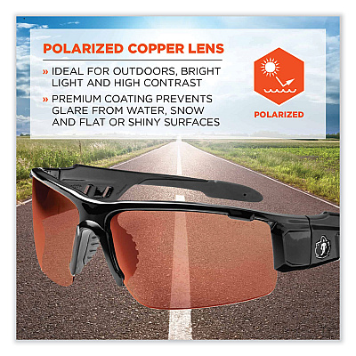 ergodyne Skullerz Dagr Safety Glasses, Black Nylon Impact Frame, Polarized Copper Polycarbonate Lens (EGO52021)