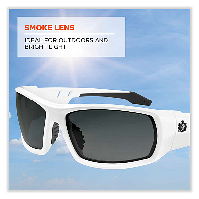 ergodyne Skullerz Odin Safety Glasses, White Nylon Impact Frame, Smoke Polycarbonate Lens (EGO50230)