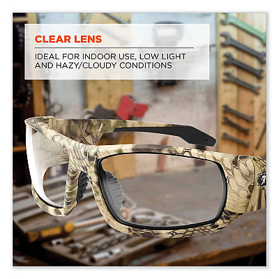 ergodyne Skullerz Odin Safety Glasses, Kryptek Highlander Nylon Impact Frame, Clear Polycarbonate Lens (EGO50300)