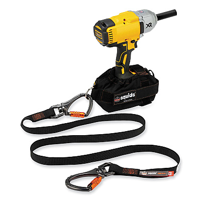 ergodyne Squids 3139 Tool Lanyard with 2 Locking Swivel Carabiners, 40 lb Max Working Capacity, 76" Long, Black/Orange (EGO19139)