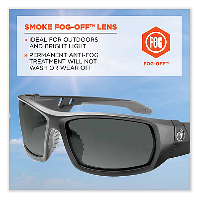 ergodyne Skullerz Odin Safety Glasses, Matte Black Nylon Impact Frame, Anti-Fog Smoke Polycarbonate Lens (EGO50433)