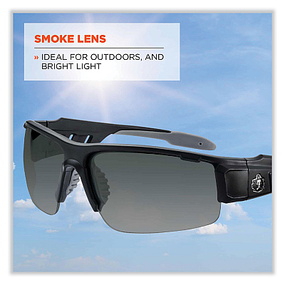 ergodyne Skullerz Dagr Safety Glasses, Matte Black Nylon Impact Frame, Smoke Polycarbonate Lens (EGO52430)