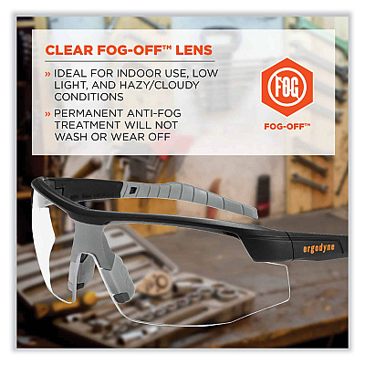 ergodyne Skullerz Skoll Safety Glasses, Matte Black Nylon Impact Frame, Anti-Fog Clear Polycarbonate Lens (EGO59003)